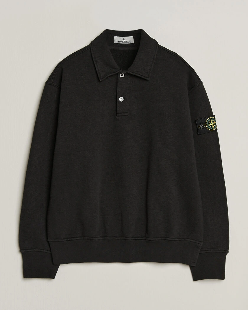 Stone Island Tubular Cotton Fleece Polo Black – Svart