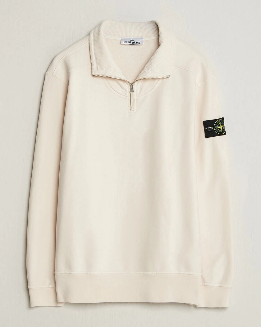 Stone Island Brushed Cotton Fleece Half Zip Ivory – Vit