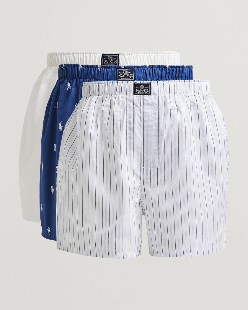 Polo Ralph Lauren 3-Pack Woven Boxer Blue/White – Flerfärgad