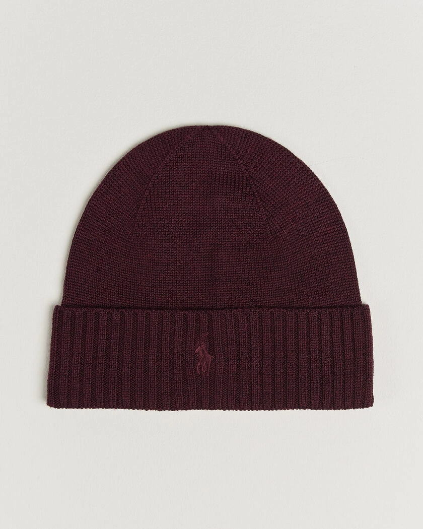 Polo Ralph Lauren Merino Beanie Merlot Wine Heather – Röd