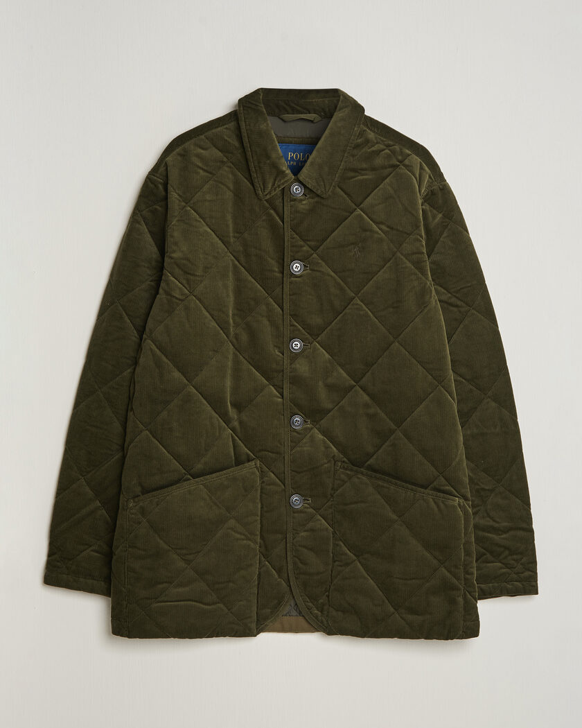Polo Ralph Lauren Quilted Corduroy Car Coat Company Olive – Grön