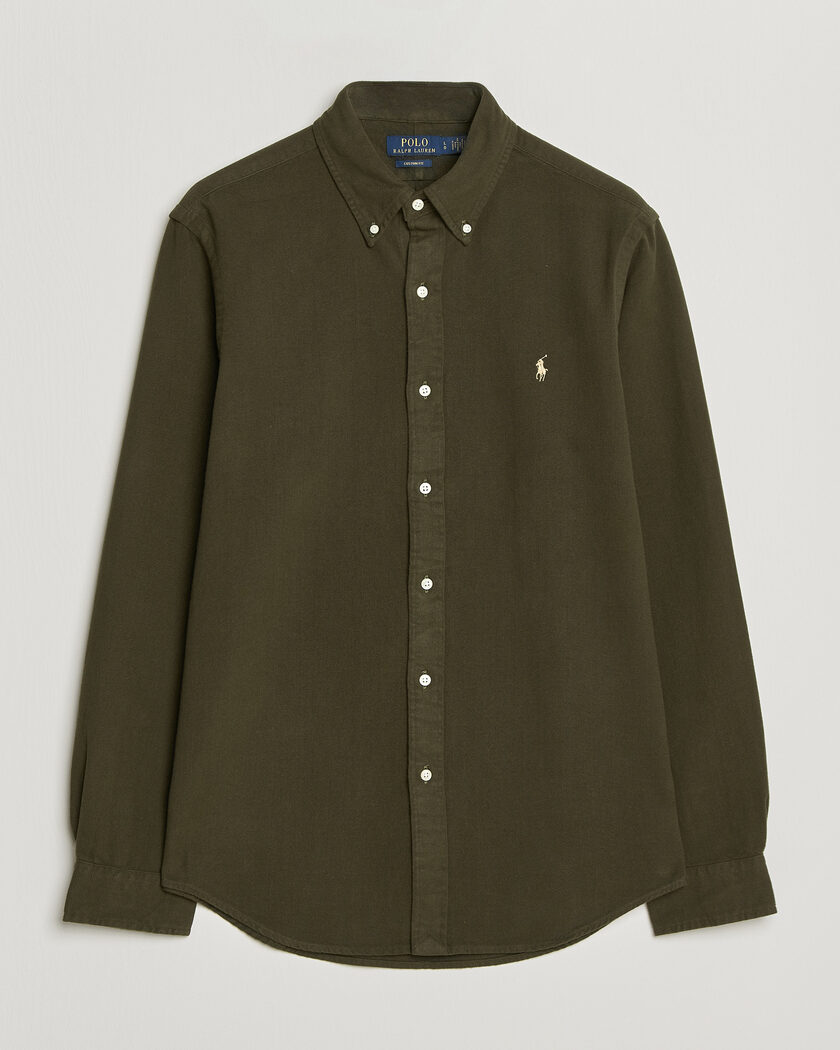 Polo Ralph Lauren Custom Fit Brushed Flannel Shirt Company Olive – Grön