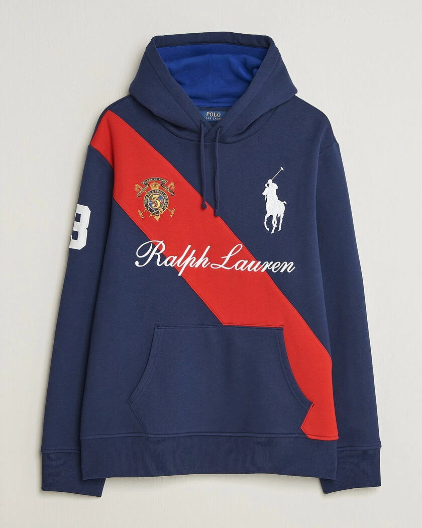 Polo Ralph Lauren Diagonal Stripe Big Pony Hoodie Newport Navy – Blå