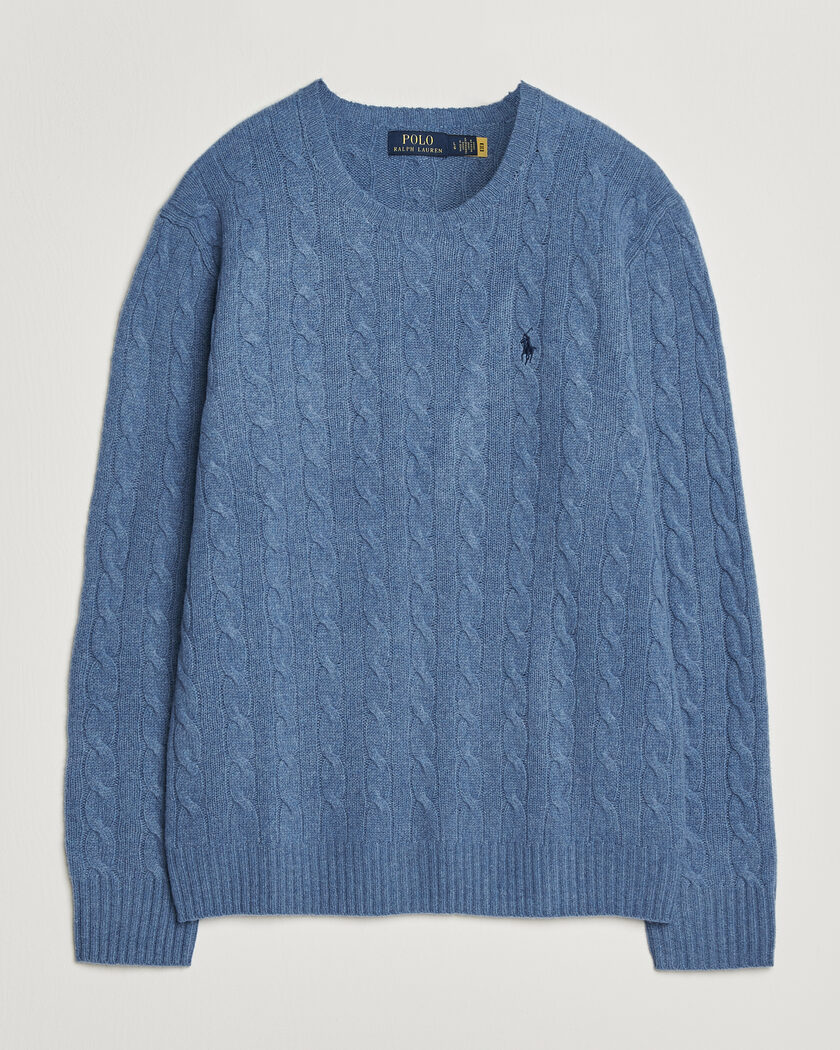 Polo Ralph Lauren Wool/Cashmere Cable Crew Neck Blue Borage Heather – Blå