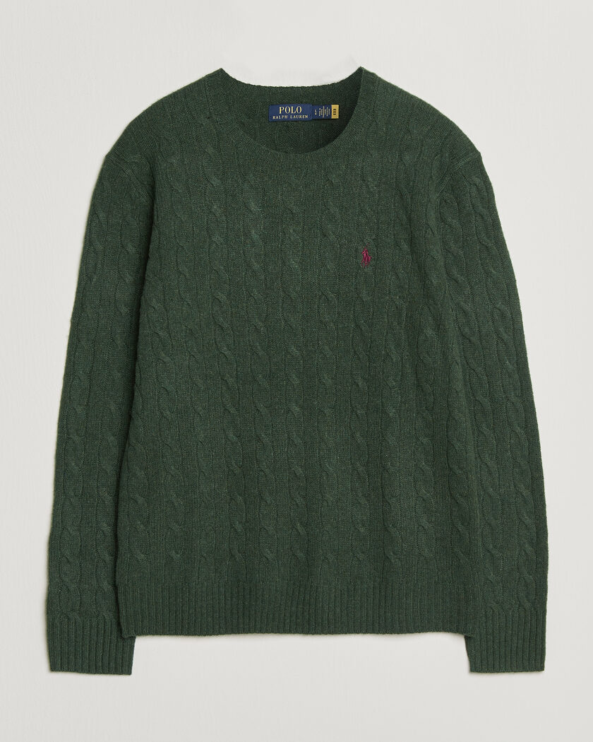 Polo Ralph Lauren Wool/Cashmere Cable Crew Neck Lodgepole Pine Heather – Grön