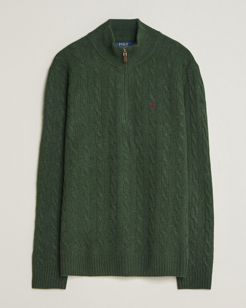 Polo Ralph Lauren Wool/Cashmere Cable Half Zip Lodgepole Pine Heather – Grön