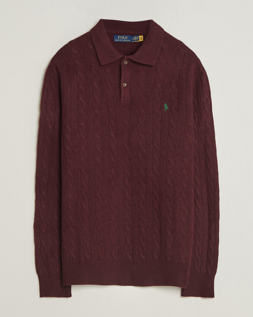 Polo Ralph Lauren Wool/Cashmere Cable Knit Polo Aged Wine Heather – Röd