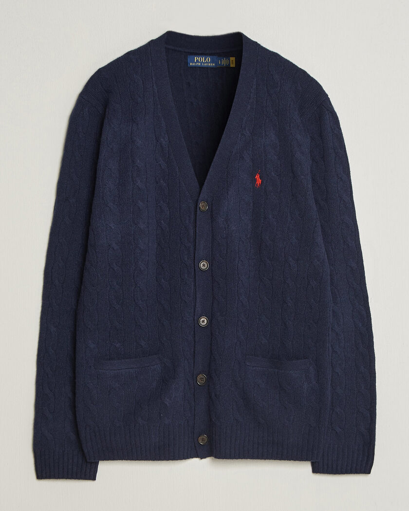 Polo Ralph Lauren Wool/Cashmere Cable Cardigan Hunter Navy – Blå