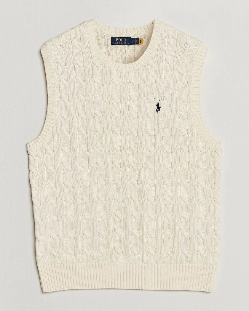 Polo Ralph Lauren Cotton Cable Vest Andover Cream – Vit