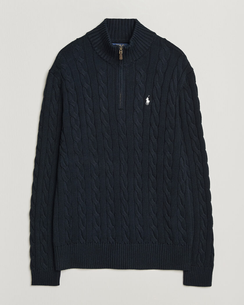 Polo Ralph Lauren Cotton Cable Half Zip Hunter Navy – Blå