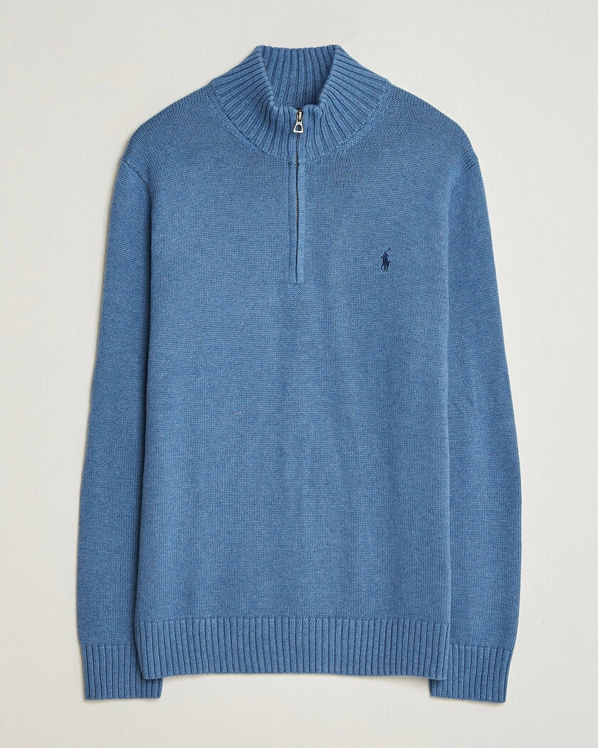 Polo Ralph Lauren Cotton Pullover Half Zip Blue Borage Heather – Blå