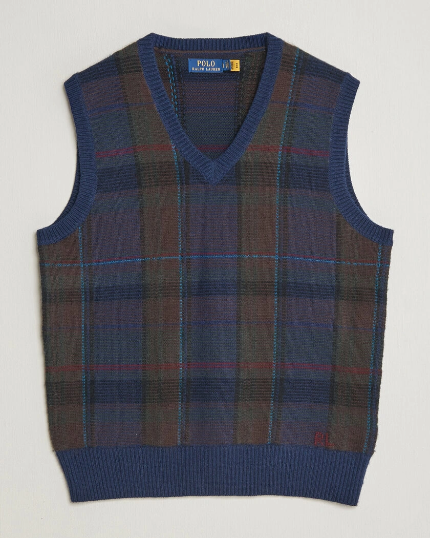 Polo Ralph Lauren Hudson Cotton Blend V-Neck Vest Navy Multi – Blå
