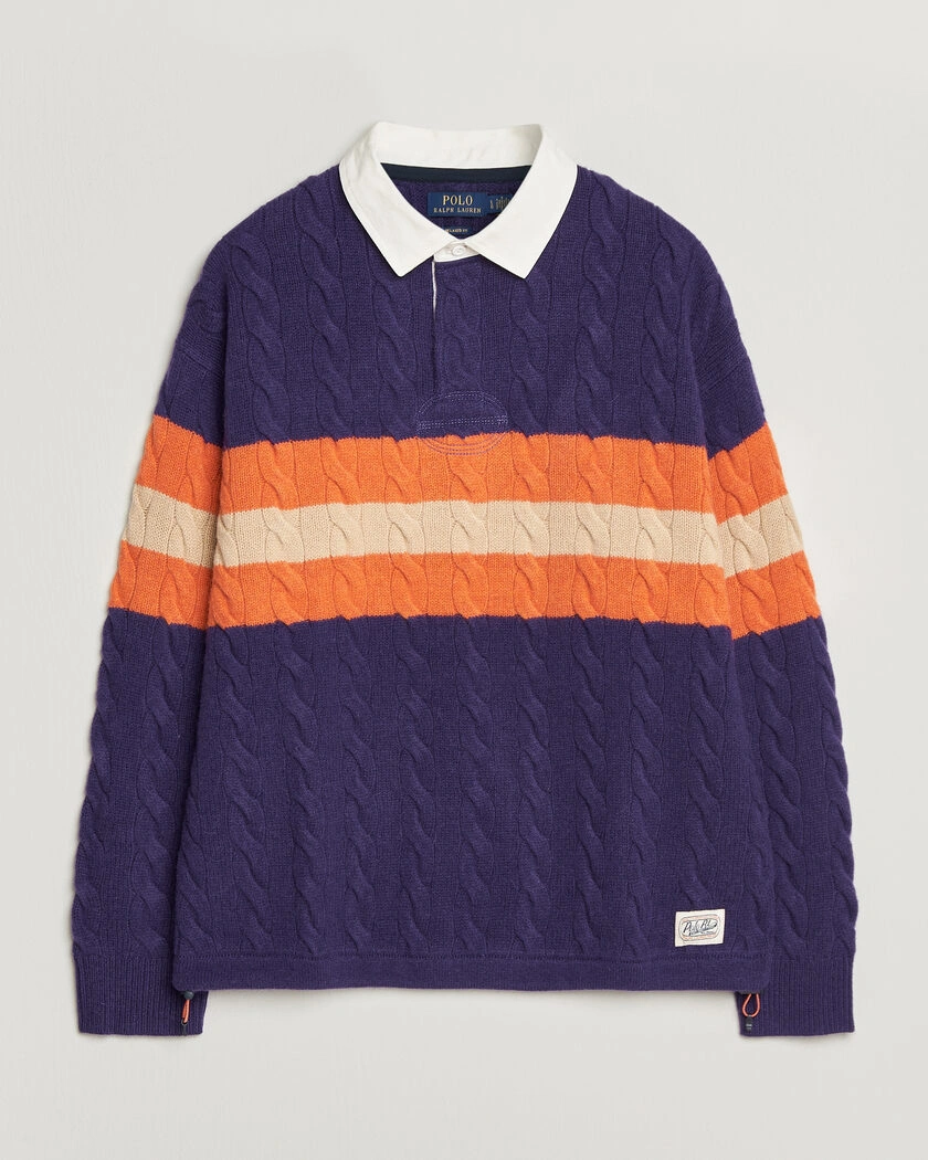 Polo Ralph Lauren Wool Blend Cable Knitted Polo Purple Combo – Lila