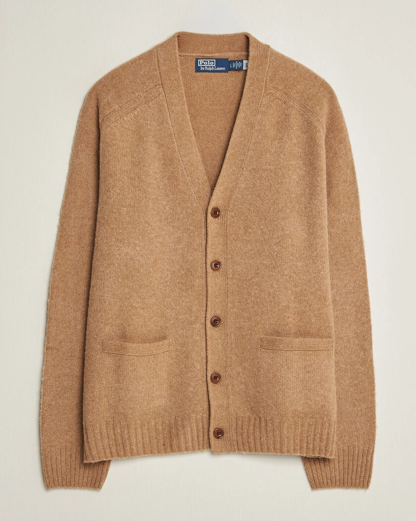 Polo Ralph Lauren Wool/Cashmere Patch Cardigan Crouton Tan Heather – Beige