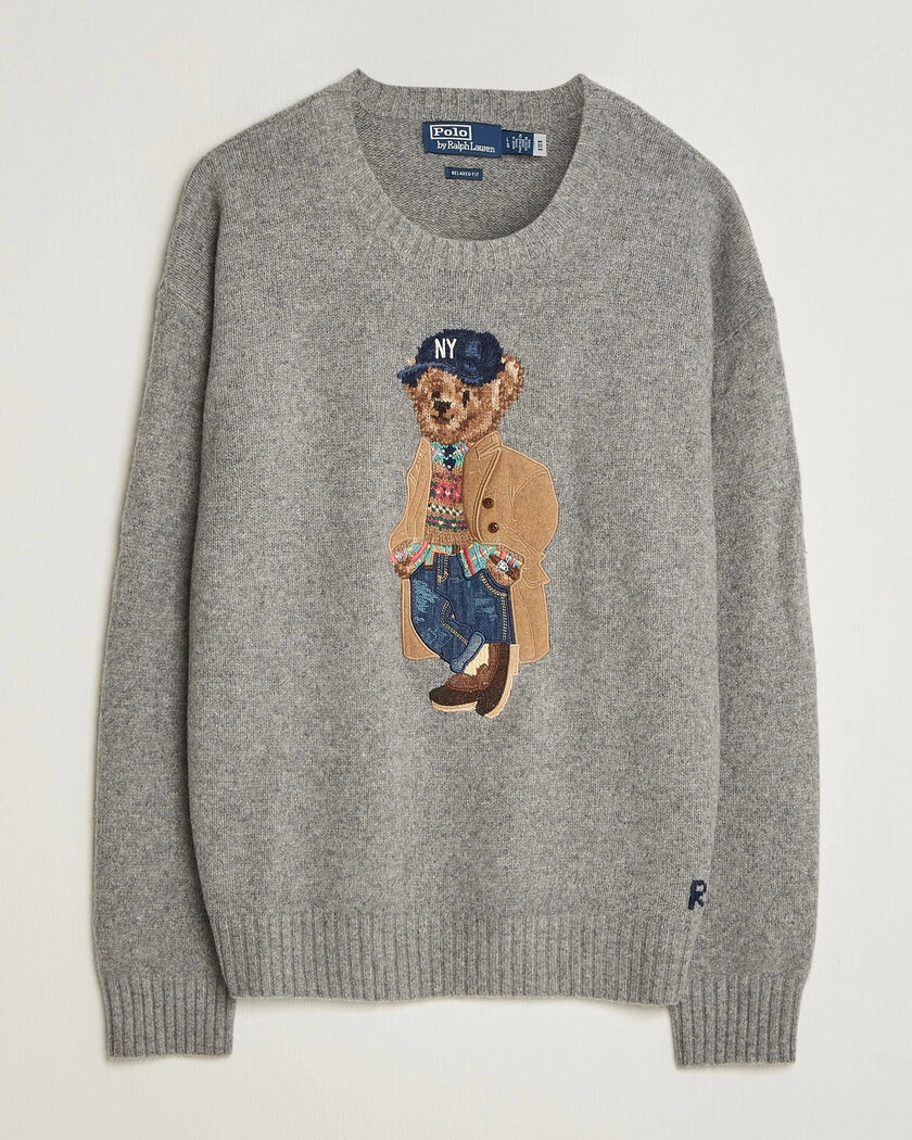 Polo Ralph Lauren Wool Blend Bear Sweater Grey Combo – Grå