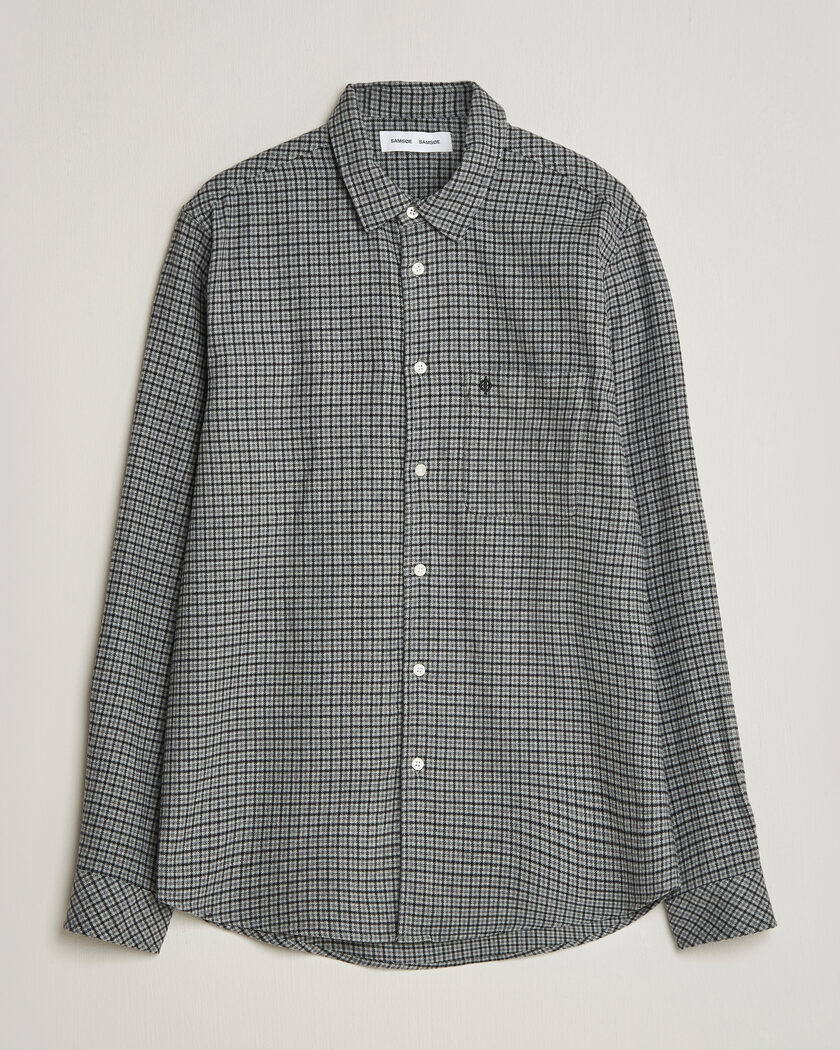 Samsøe Samsøe Liam Brushed Cotton Checked Shirt Grey Melange – Grå