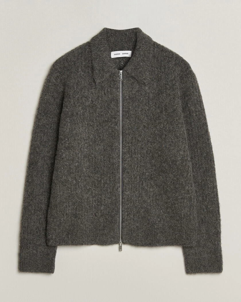 Samsøe Samsøe Job Alpaca Knitted Full Zip Dark Grey Melange – Grå