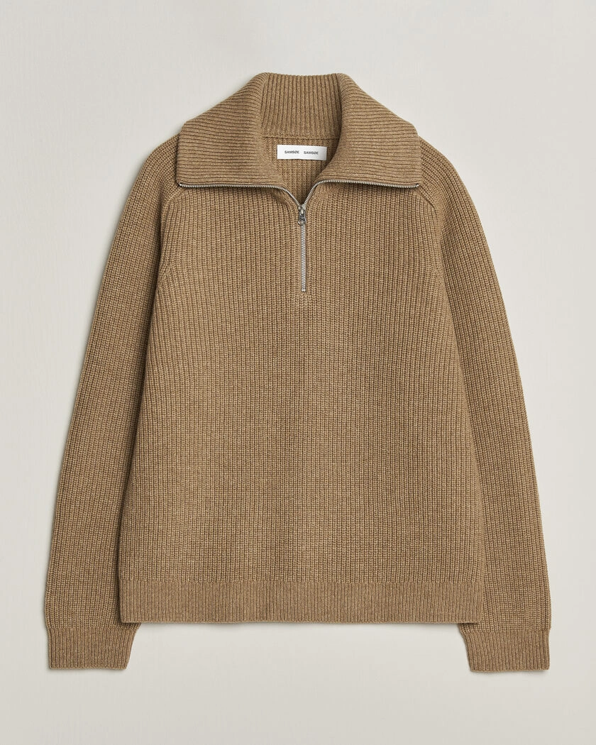 Samsøe Samsøe Rick Wool Heavy Knitted Half Zip Lead Gray – Beige