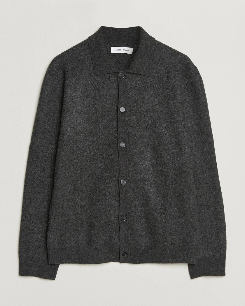 Samsøe Samsøe Richard Wool Knitted Cardigan Dark Grey Melange – Grå