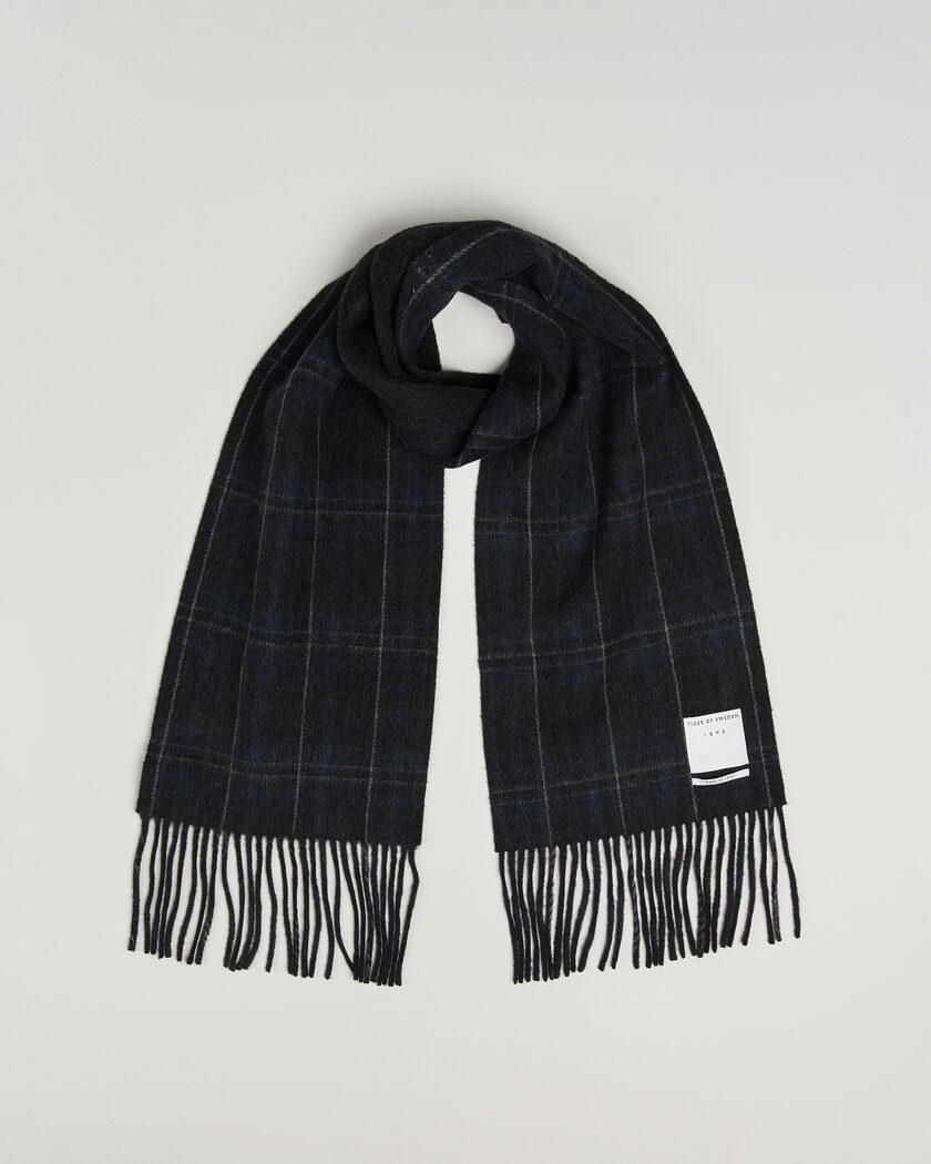 Tiger of Sweden Dupli Checked Wool Scarf Light Ink – Blå