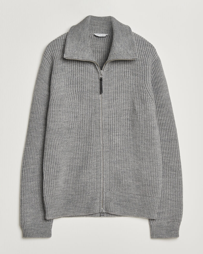 Tiger of Sweden Niall Wool Heavy Knitted Full Zip Grey Melange – Grå