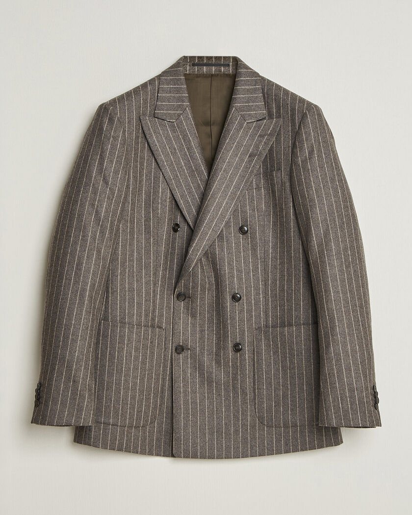 Tiger of Sweden Joachim Wool Double Breasted Pinstriped Blazer Grey Brown – Brun