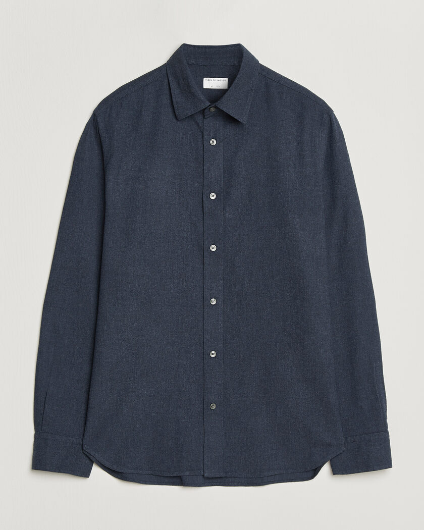 Tiger of Sweden Bjorn Brushed Cotton Shirt Steel Blue – Blå