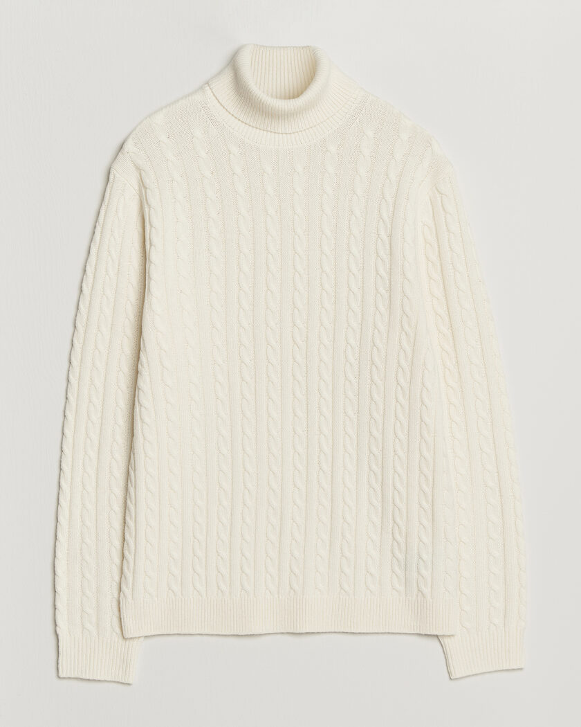 Tiger of Sweden Wilde Wool/Cashmere Cable Turtleneck Porcelain Cream – Vit