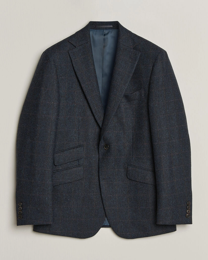 Walker Slater Edward Lambswool Windowpane Blazer Navy – Blå