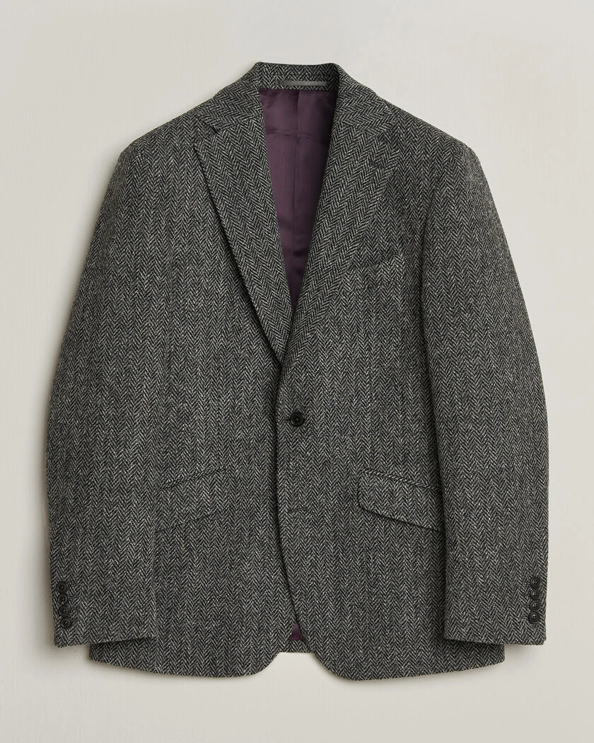 Walker Slater Edward Harris Tweed Herringbone Blazer Charcoal – Grå