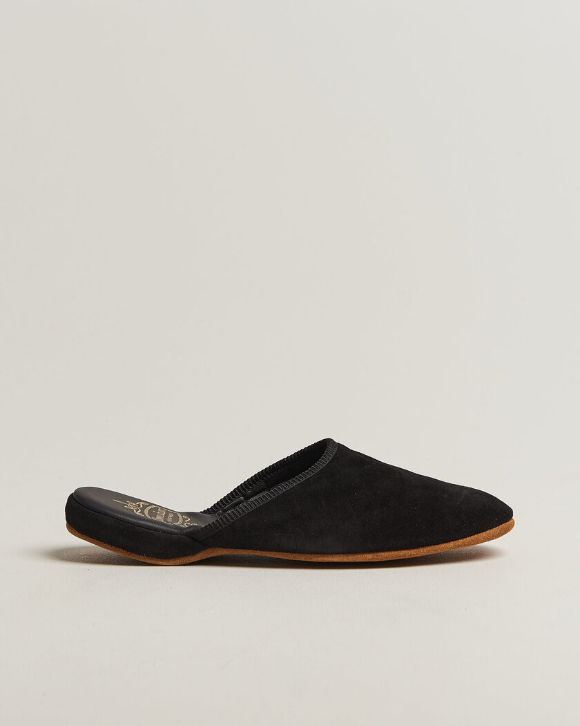 Bowhill & Elliott Mule Slipper Quilt Lining Black Suede – Svart