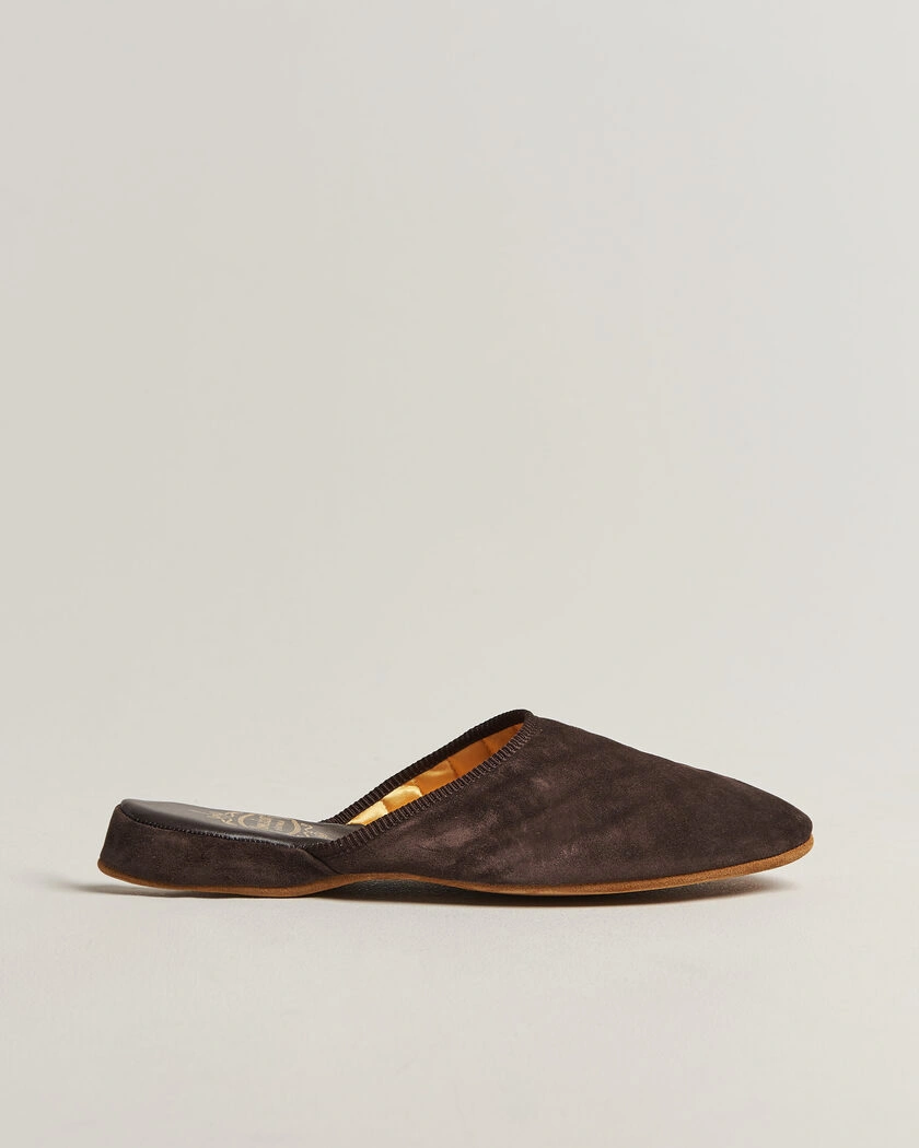 Bowhill & Elliott Mule Slipper Quilt Lining Chocolate Suede – Brun
