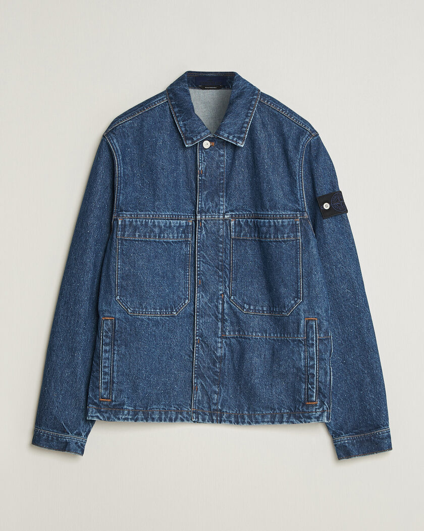 Stone Island Indigo Denim Coach Jacket Blue Medium Wash – Blå