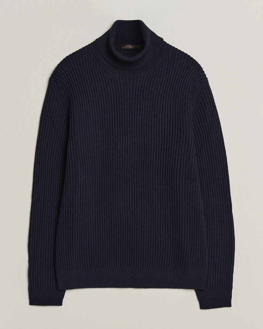 Zanone Fishermans Rib Rollneck Navy – Blå