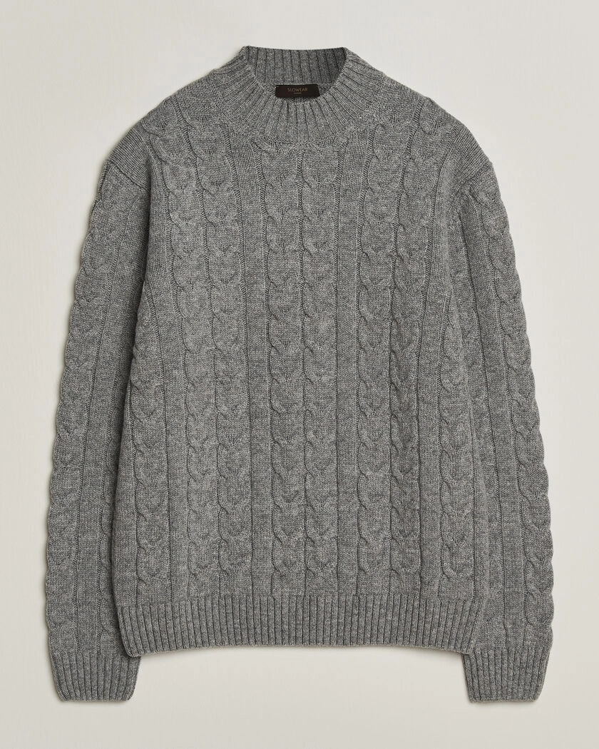 Zanone Double Cable Crew Neck Grey Melange – Grå