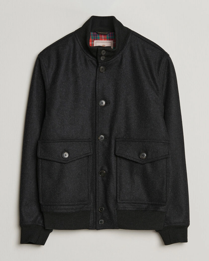 Baracuta Melton Wool Blouson Jacket Charcoal – Svart