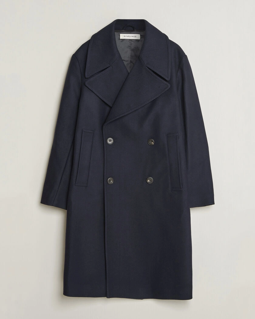 Sunflower Double Breasted Wool Blend Coat Navy – Blå