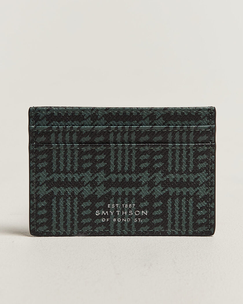 Smythson Panama Tweed Flat Cardholder Slate Green – Grön