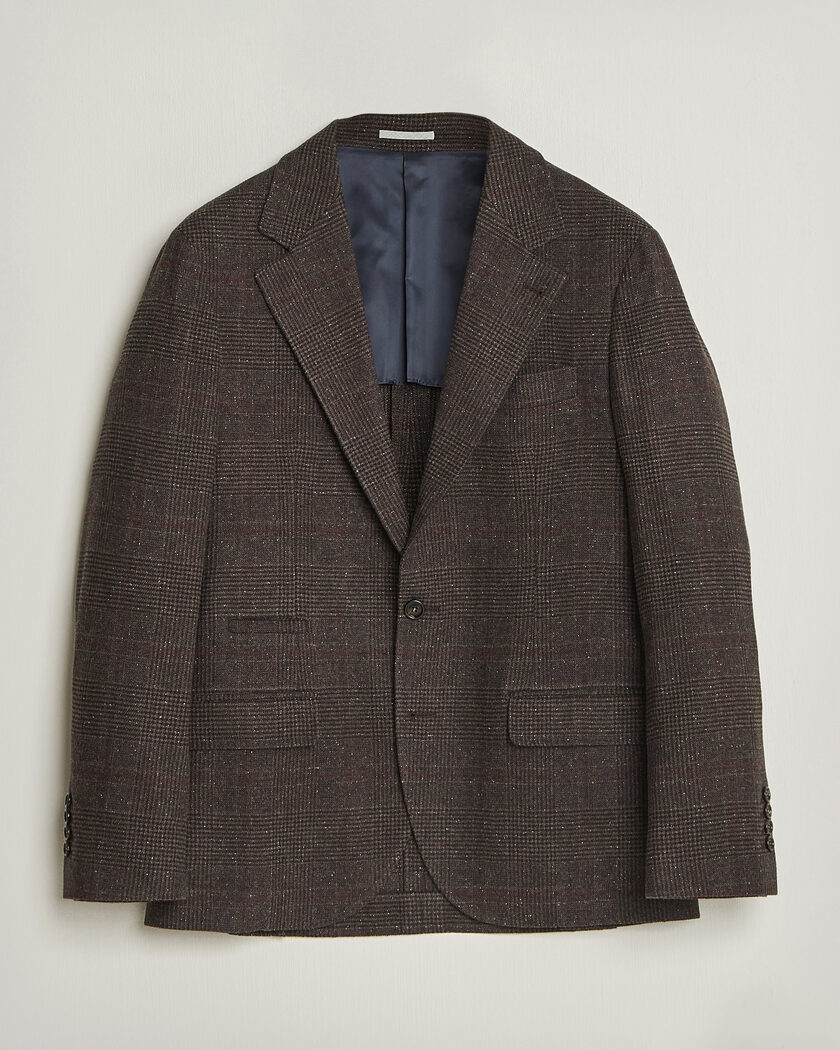 Brunello Cucinelli Cashmere/Silk Prince Of Wales Blazer Dark Brown – Brun
