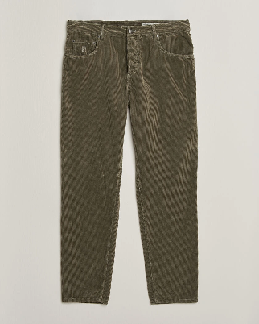 Brunello Cucinelli Leisure Fit Corduroy 5-Pocket Pants Olive – Grön