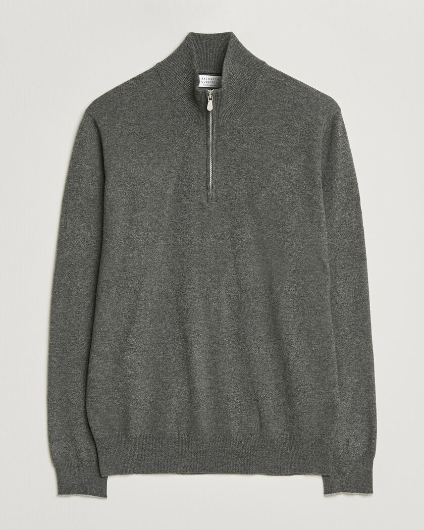 Brunello Cucinelli 2 Ply Cashmere Half Zip Forest Green – Grön