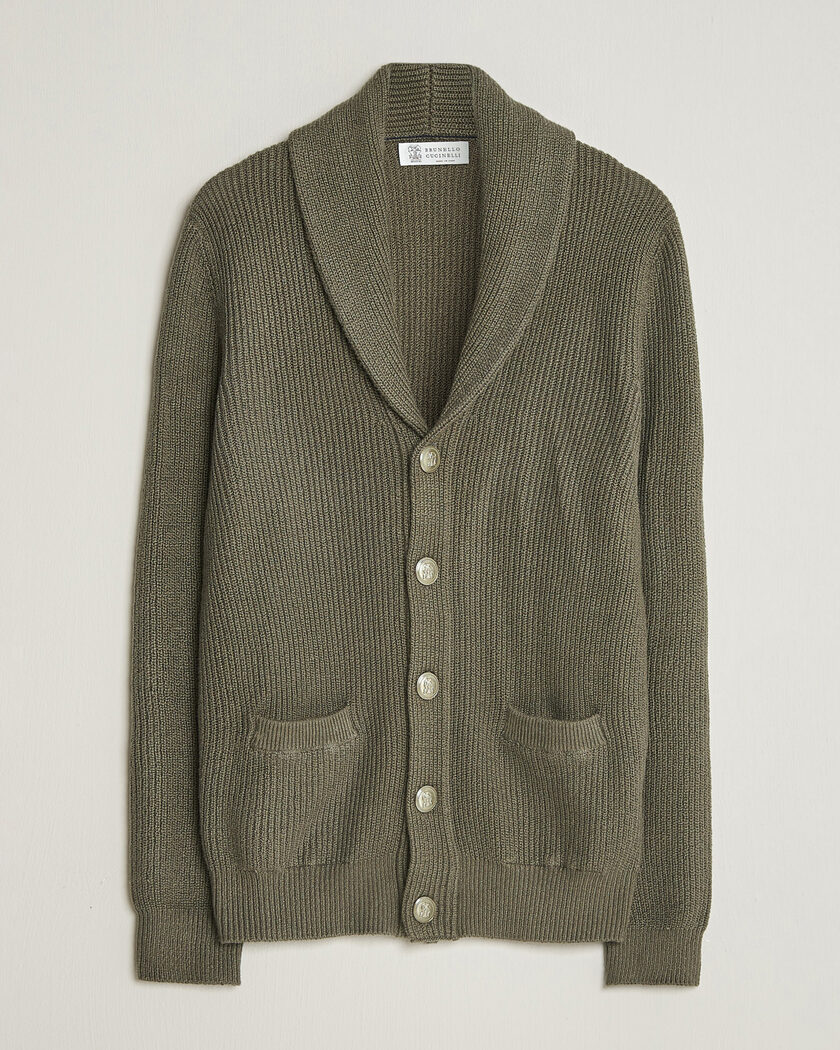 Brunello Cucinelli Shawl Collar Cardigan Forest Green – Grön