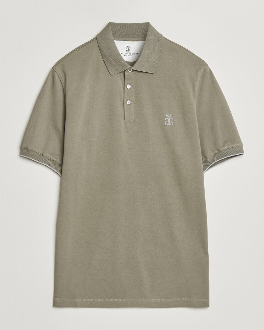 Brunello Cucinelli Short Sleeve Logo Polo Olive – Grön