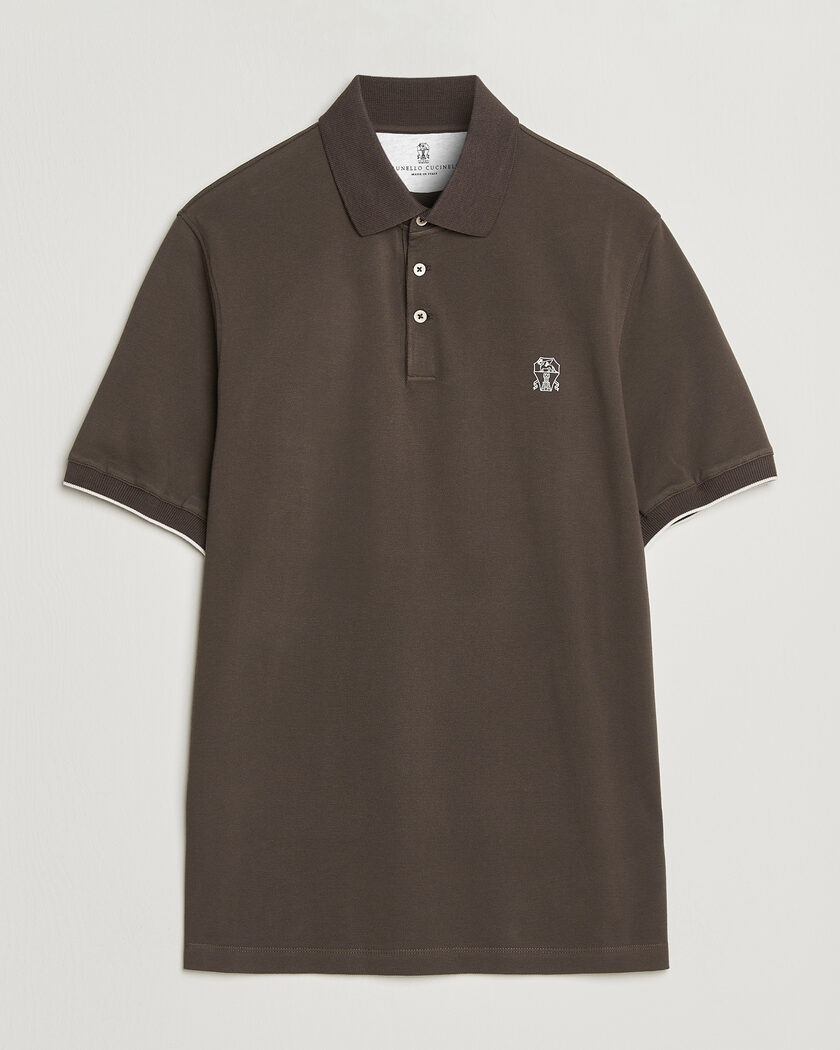 Brunello Cucinelli Short Sleeve Logo Polo Dark Brown – Brun