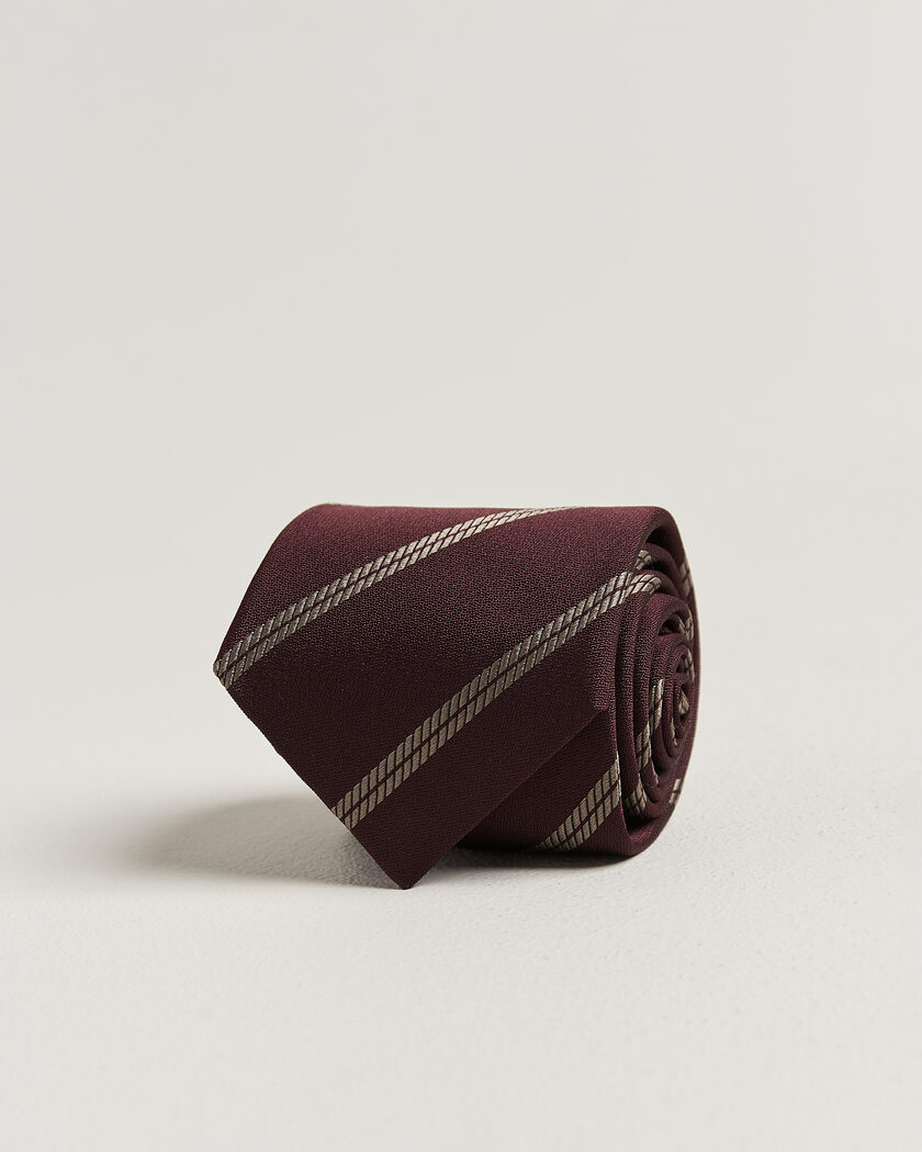 Brunello Cucinelli Regimental Stripe Silk Tie Burgundy – Röd