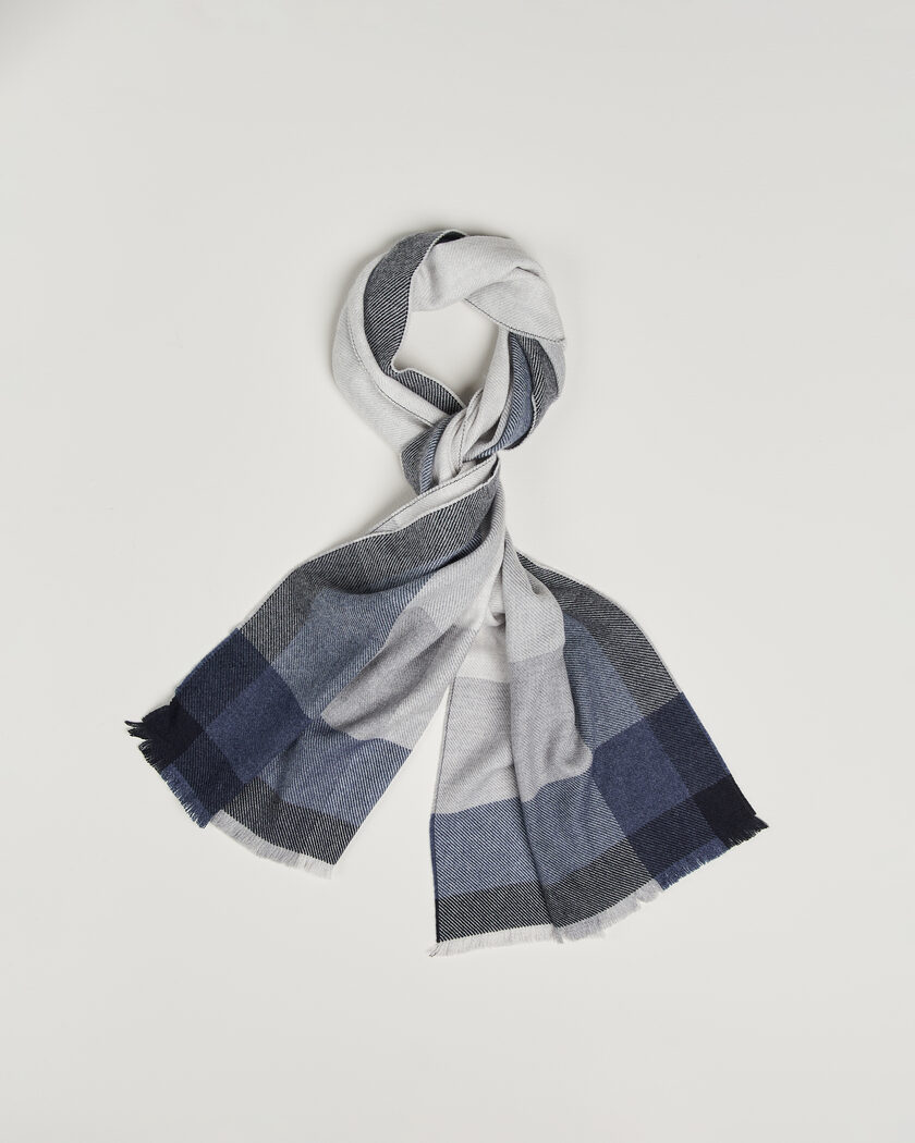Brunello Cucinelli Wool/Cashmere Check Scarf Grey/Navy – Grå