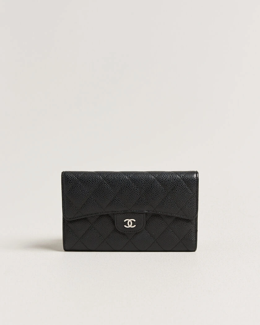 Chanel Pre-Owned Classic Trifold Flap Wallet Caviar Leather Black – Svart