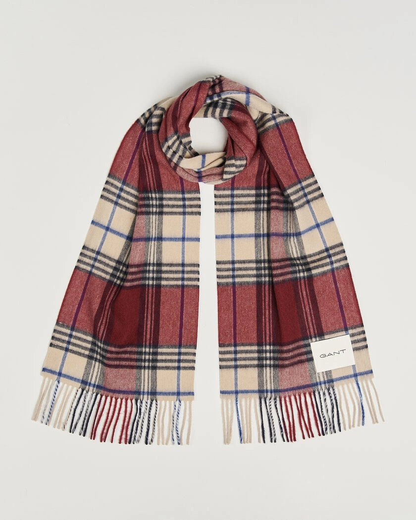 Gant Checked Wool Scarf Plumped Red – Flerfärgad