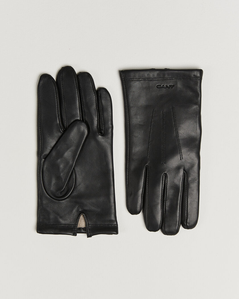 Gant Cashmere Lined Leather Glove Black – Svart