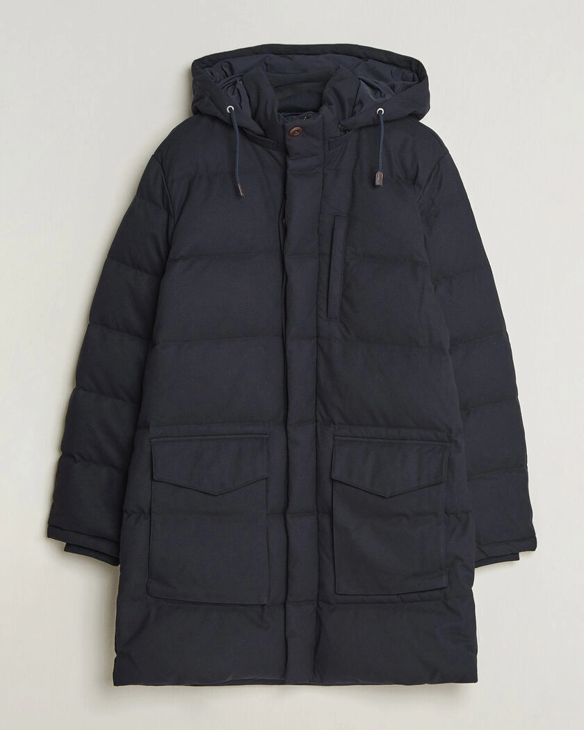Gant Flannel Down Hooded Parka Evening Blue – Blå